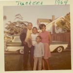 Hubert Tucker Family outside their home in Los Angeles 1964.  Hubert, Lyn, Penny, Chet